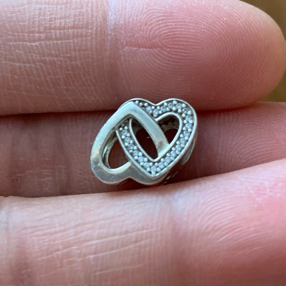 Retired Pandora Interlocked Hearts Silver Charm with Clear Cubic Zirconia EUC - Picture 4 of 9